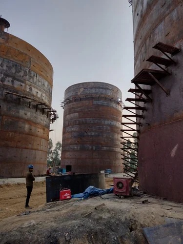 Biogas digester tanks under construction