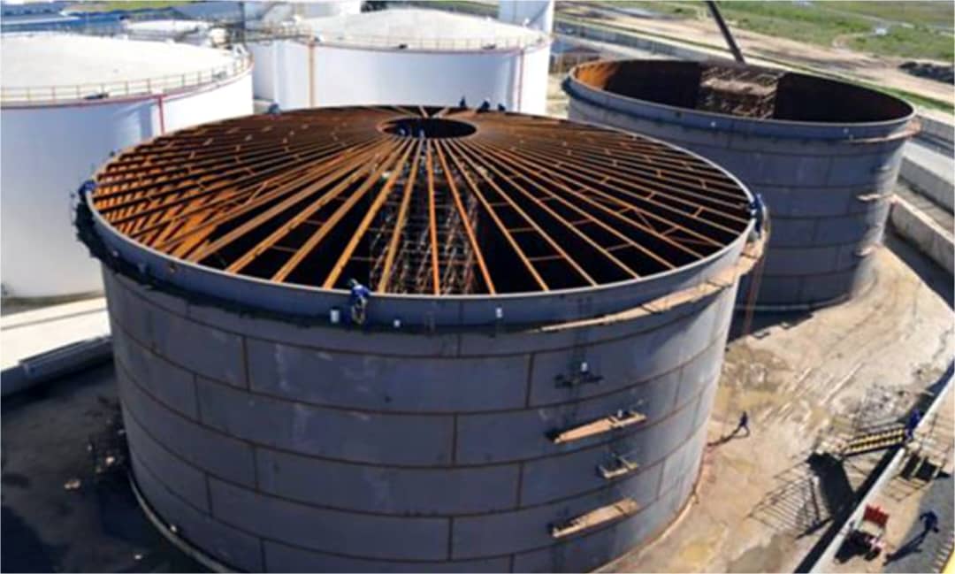 Aerial view of digester roof structure fabrication