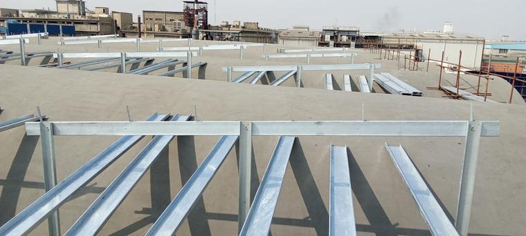PV Structure Rows — Continuous purlin runs installed to the design tilt angle